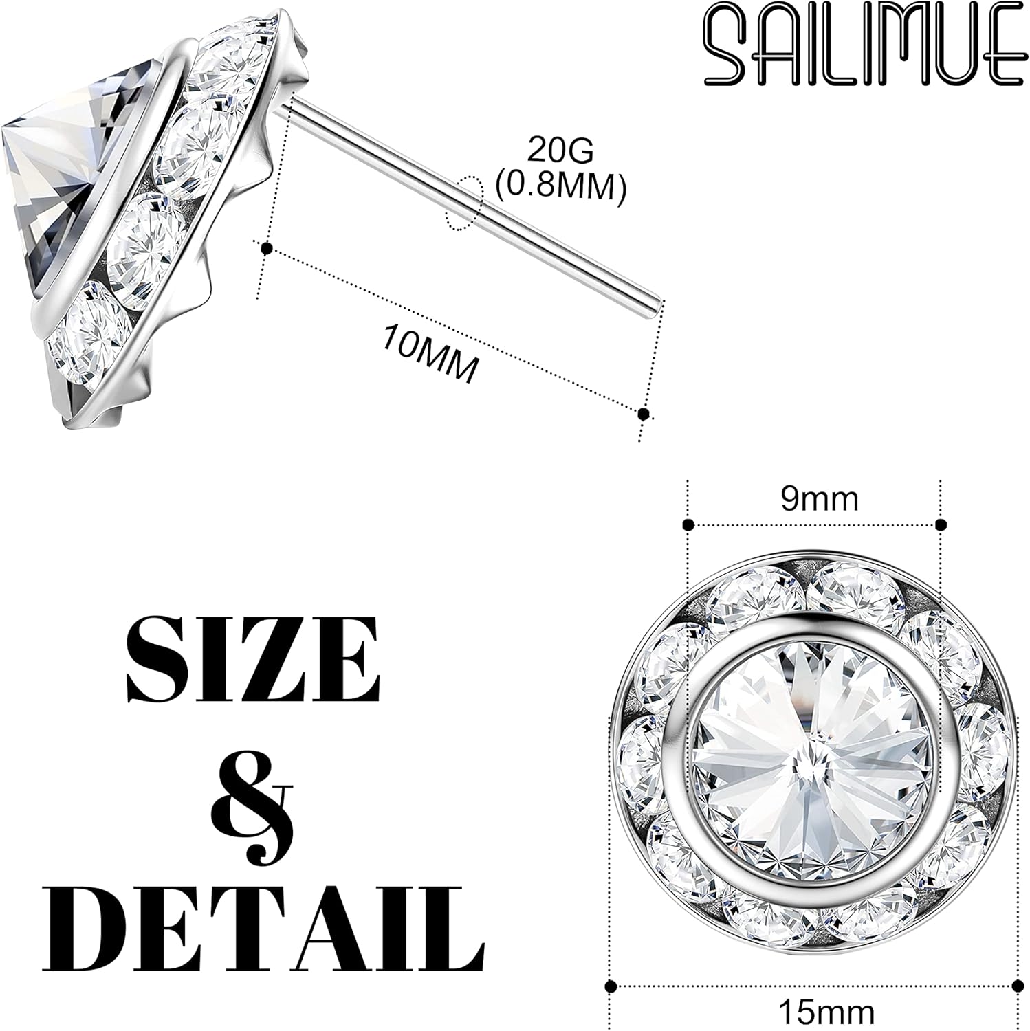 SAILIMUE 15Pairs Rhinestone Earrings For Women Dance Competition Performance Ballet Stud Earrings Stainless Steel Round Acrylic Stone Inside Rhinestone Crystal Halo Dance Competition Earrings Set 15mm 20mm - Image 2