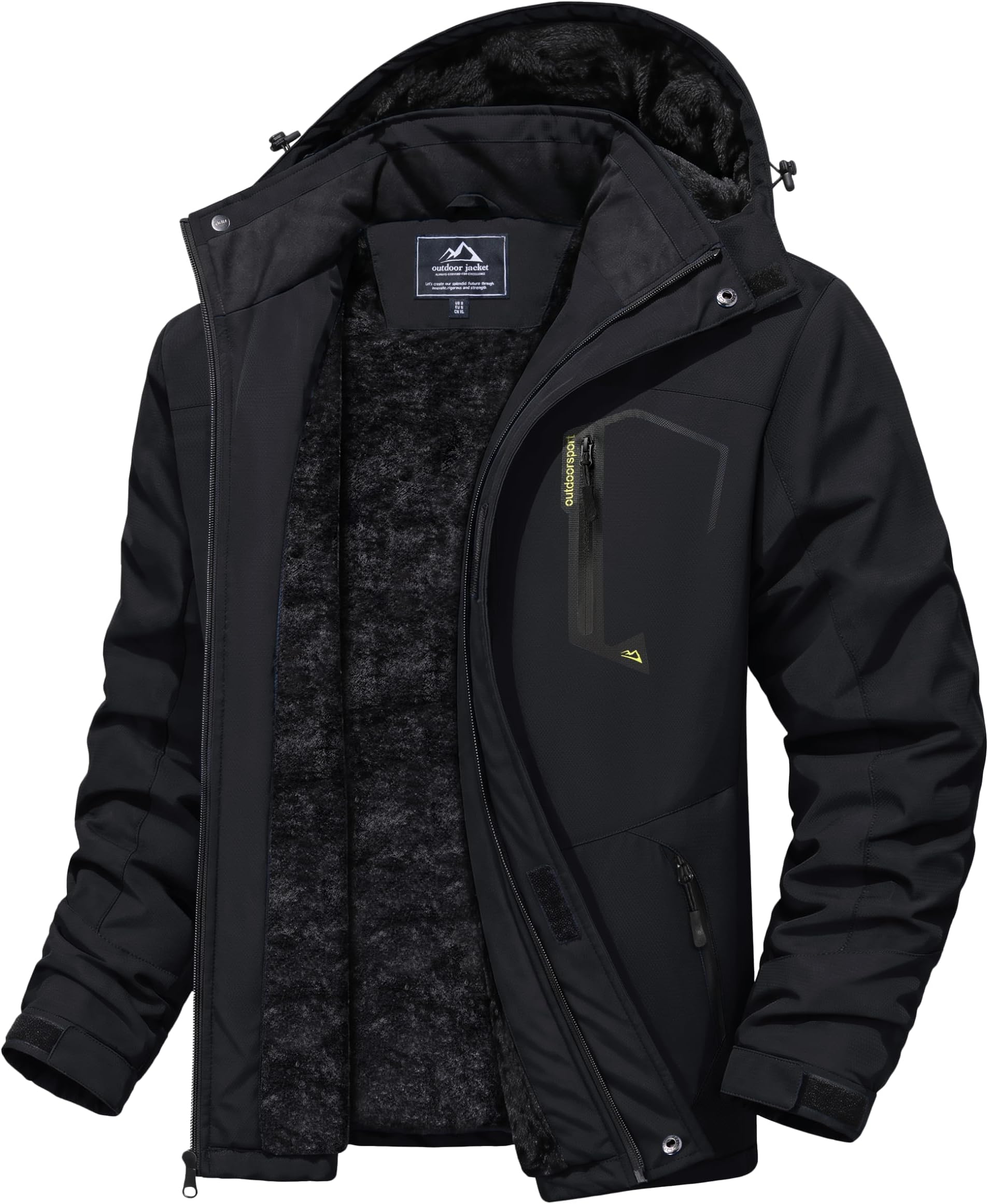 Men's Winter Coats Water Resistant Ski Snow Jacket Warm Fleece Jacket Parka Raincoats With Hood Multi-Pockets