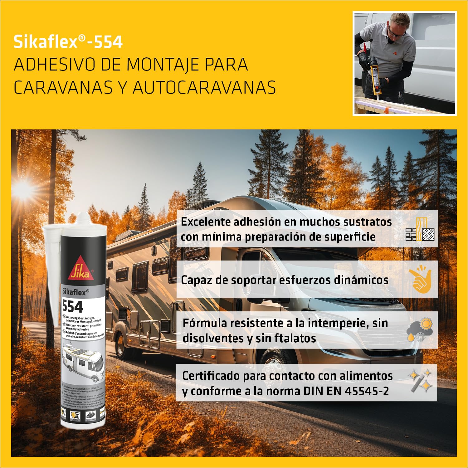SIKA - Adhesivo de montaje STP - Sikaflex 554 blanco - Componentes y cargas dinámicas grandes - Construcción - Resistente a la intemperie - 300 ml