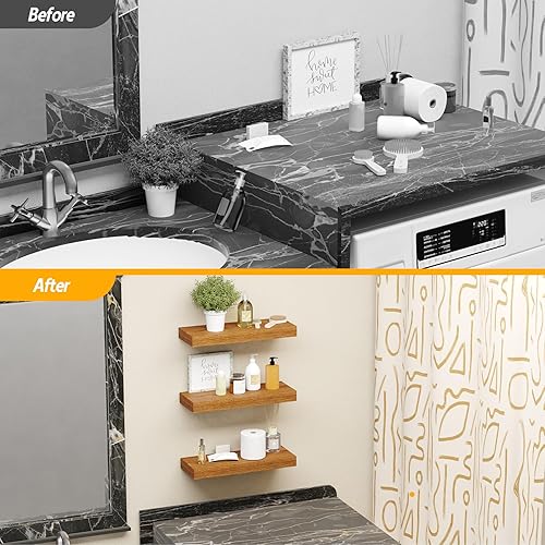 Miniatura 8 de BAMEOS Estantes flotantes de madera de roble americano de 16 x 6 pulgadas con soportes invisibles, juego de 3, estantes colgantes de pared para