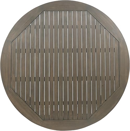 Miniatura 8 de BIGTO Round Outdoor Dining Table Acacia Wood Outdoor Coffee Table Grey 47.2" x 47.2" x 30"Garden Furniture