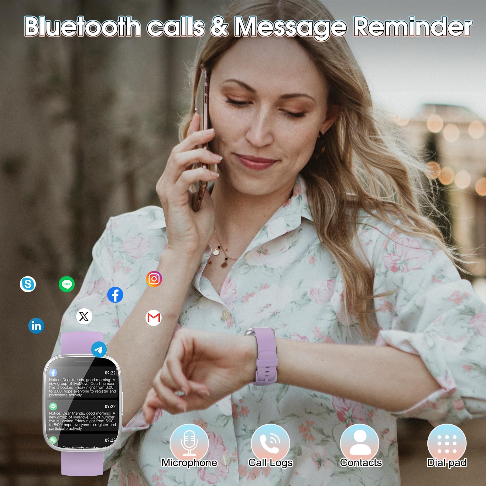 Puqo Smartwatch Uomo Donna, Nuovo 1,95'' Orologio Smartwatch Effettua/Risposta Chiamate, 112 Modalità Sportive Fitness Tracker con Contapassi/Sonno/Cardiofrequenzimetro, IP68 Smart Watch, Viola