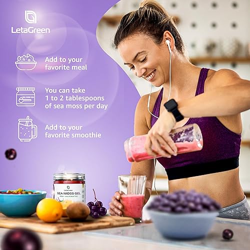 Miniatura 7 de LetaGreen Irish Sea Moss Gel de 16 onzas  Gel de masa marina silvestre orgánico de Santa Lucía (saúco)  Gel de musgo marino verdadero para el