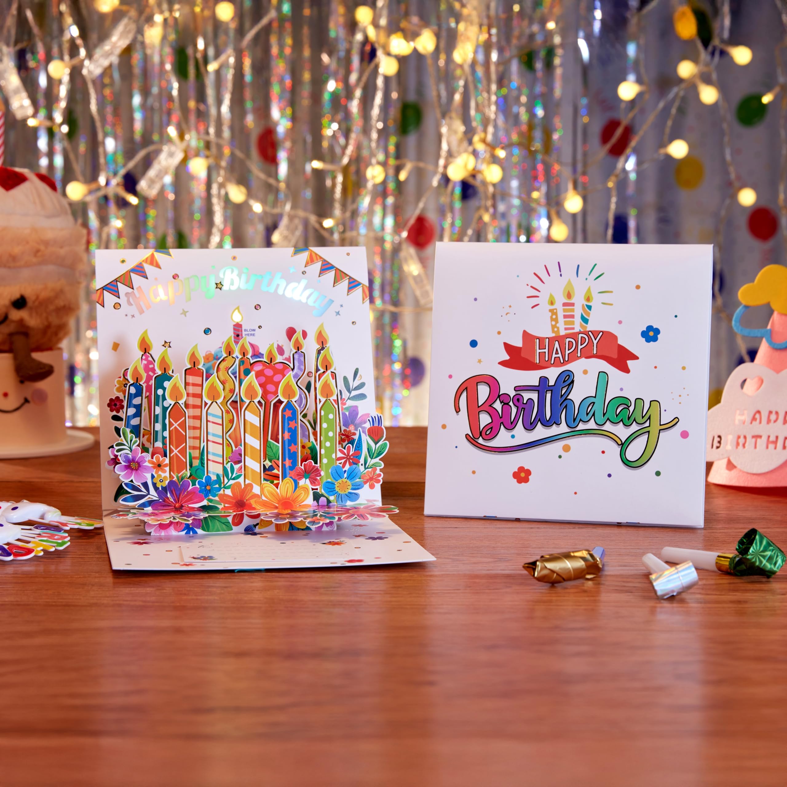 LoveEcho Blasbare musikalische 3D-Pop-Up-Musikkarte mit LED-Licht und Musik "Happy Birthday to You", 3D-Geburtstagskarte mit Notizkarte und Umschlag für die Ehefrau, Mutter, Oma, Tochter, Schwester,