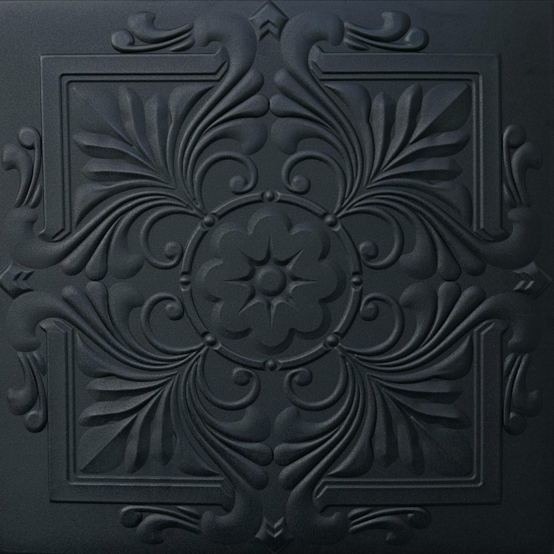 A La Maison Ceilings R14 Victorian Pre-Painted Foam Glue-up Ceiling Tile (256 sq. ft./Case), Pack of 96, Black Matte