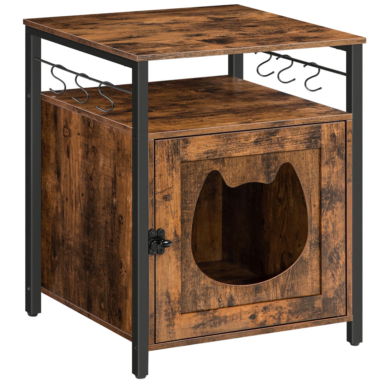 HOOBRO Gabinete para Gatos, Casa para Gatos, Nido para Gatos con 6 Ganchos Extraíbles, Gabinete de Arena para Mascotas, 50 x 50 x 66 cm, Multiusos, Marrón Vintage EBF05MW01