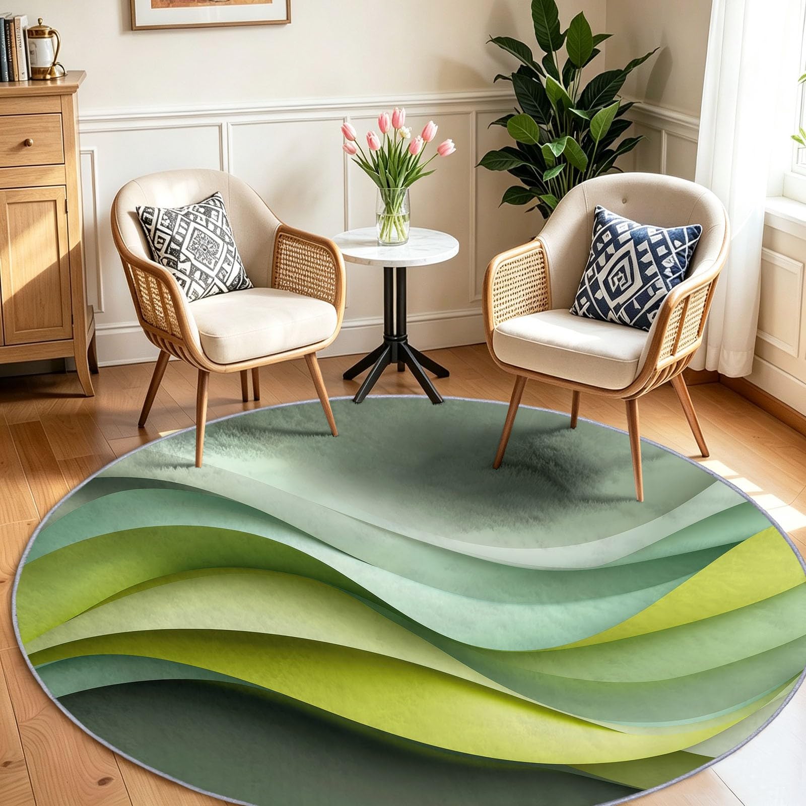 Tappeto rotondo moderno geometrico ombré ondulato, 60 cm, morbido, lavabile in lavatrice, per interni, antiscivolo, a pelo basso, per soggiorno, cucina, camera da letto, sala da pranzo, decorazione