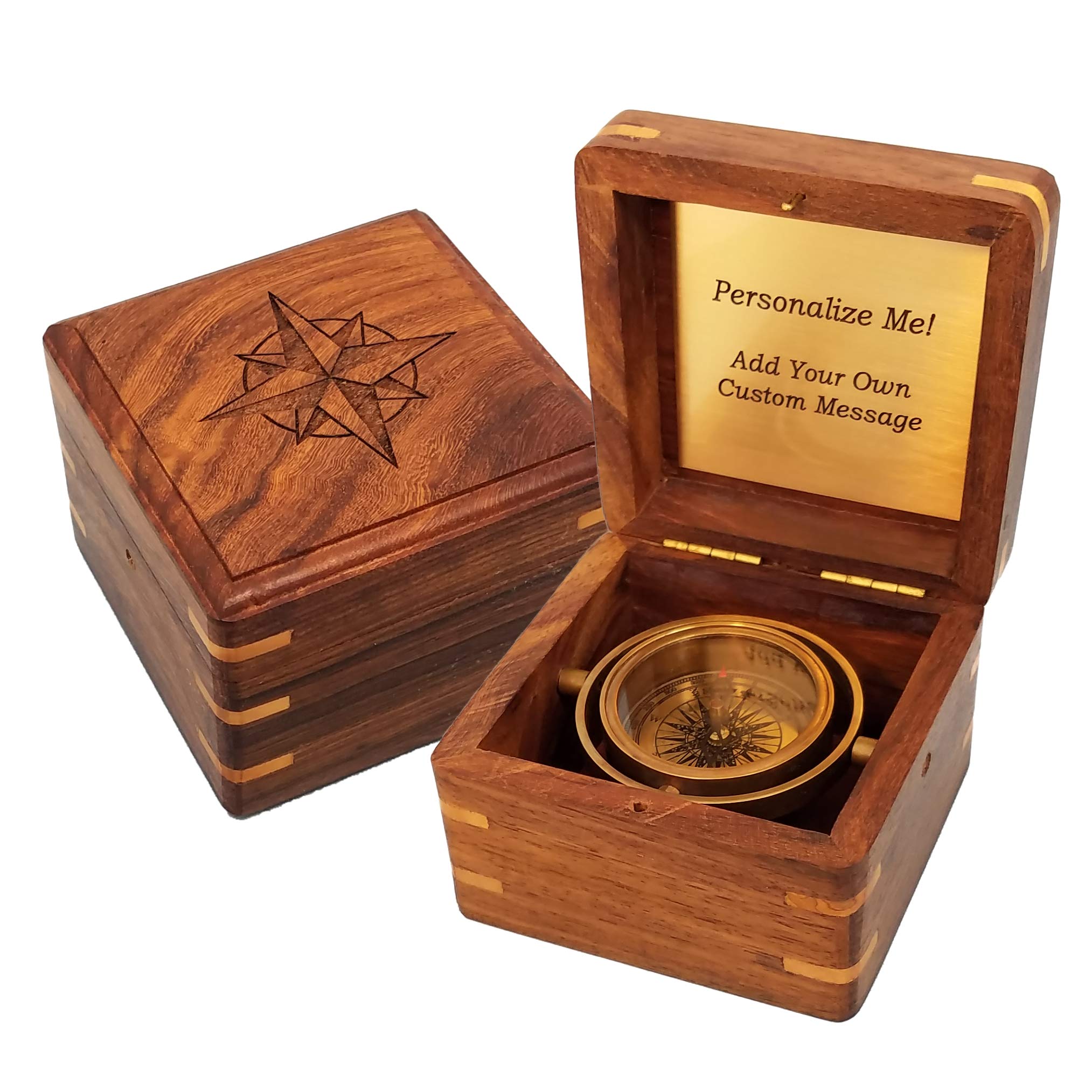 Engraved Antique Brass Desk Compass Keepsake in Wooden Box – Inspirational Personalized Compass Gift for Graduation, Baptism, Confirmation, Mentor, Leadership, Employee Appreciation