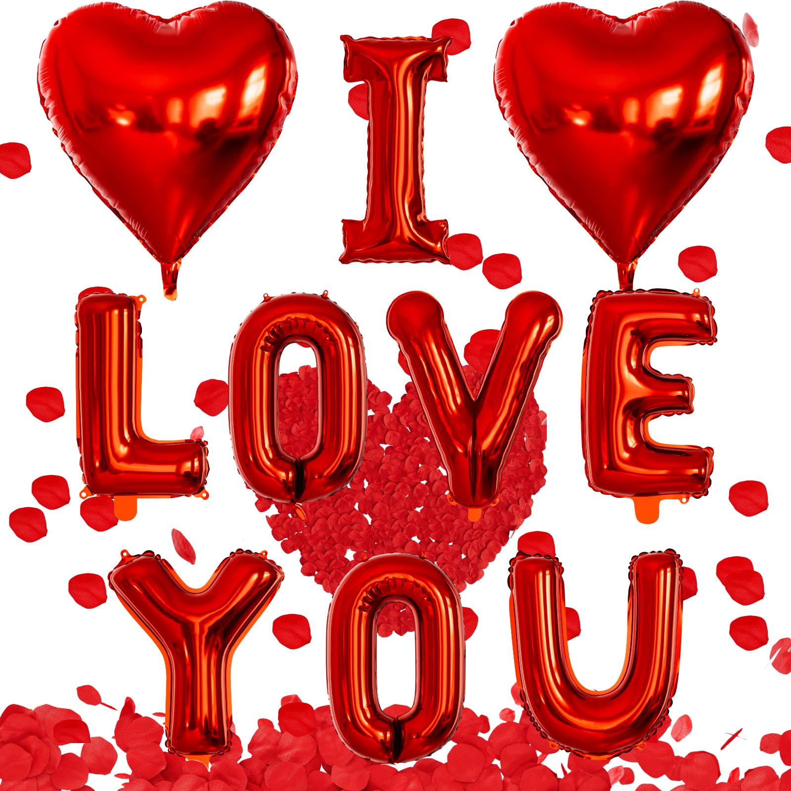 Adeyoo I Love You Balloons Decorations for Her Him - 18 Inch Heart Balloons with Rose Petals, Red Valentines Foil Balloon for Romantic Valentines Wedding Anniversary Proposal Engagement Party Supplies — image 1