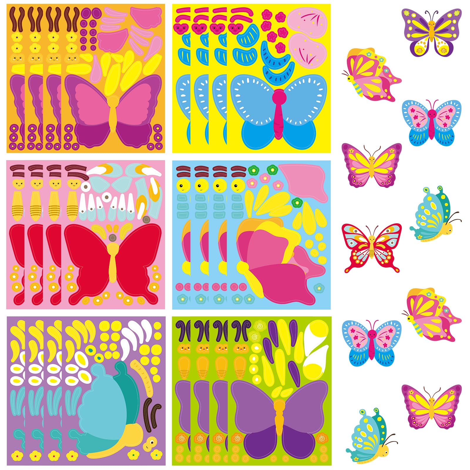 Butterfly Stickers Make a Face Butterflies Sticker DIY Spring Butterfly Craft for Kids Party Favors School Classroom Art Project Supplies 24Pcs
