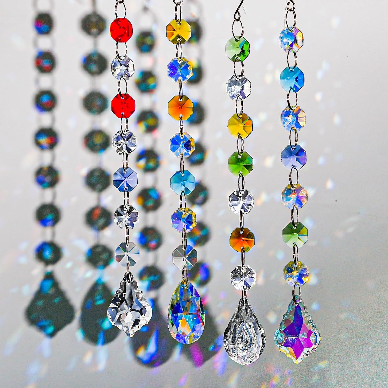 212pcs Sun Catcher Crystals Making Kit for Adults Clear Hanging Prism Sun Catcher with Crystals Rainbow Maker 12 Hanging Glass Prisms Parts Suncatcher Home/House Decor