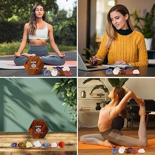 Miniatura 6 de Juego de 7 cristales y piedras curativas con caja de regalo de madera, cristales curativos crudos y piedras de chakra, cuarzo rosa, amatista, cuarzo