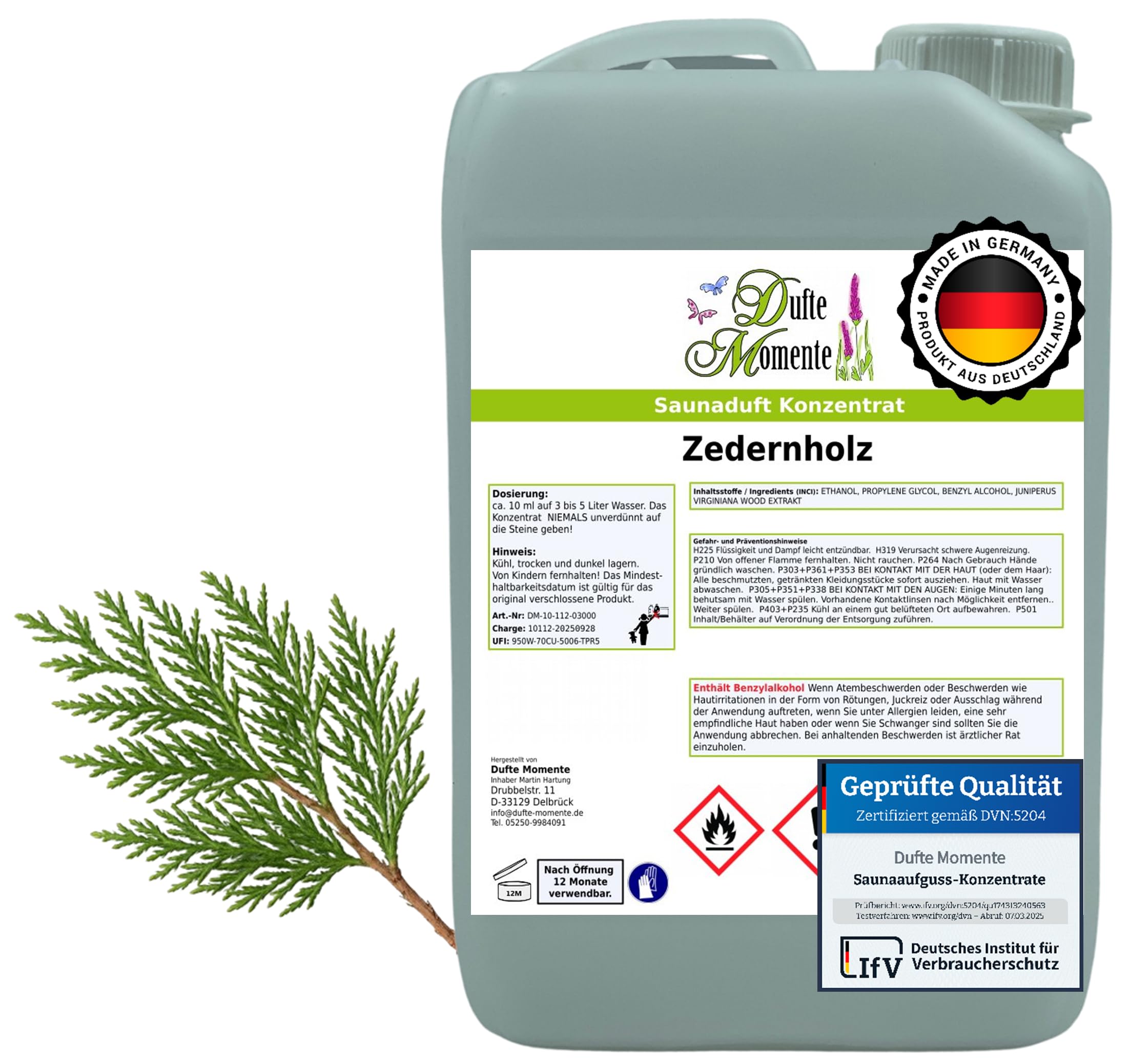 Dufte Momente Saunaaufguss-Konzentrat Zedernholz – 3 Liter – warm & holzig – konzentriert & ergiebig – zertifizierte Profi-Qualität – vegan & Made in Germany