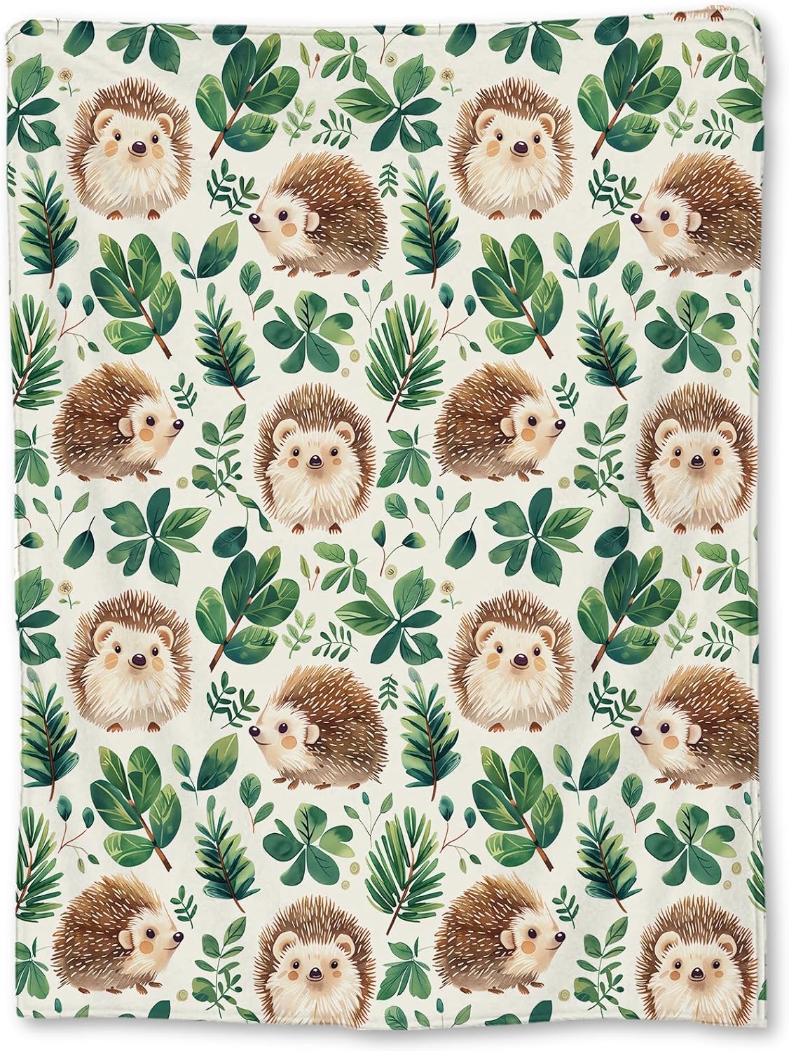Charming Hedgehog and Leaf Blanket - Soft Lightweight Cozy Flannel Throw Blanket for Adults Kids Women, Warm Fuzzy Blankets for Couch, Bed, Travel, Outdoor Use, Home Decor 60×50 in
