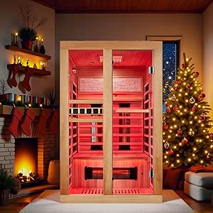 2 Person Infrared Sauna with Full Spectrum Light and Red Light Therapy, Canadian Hemlock, 15-Minute Pre-Warm, Indoor Dry Sauna