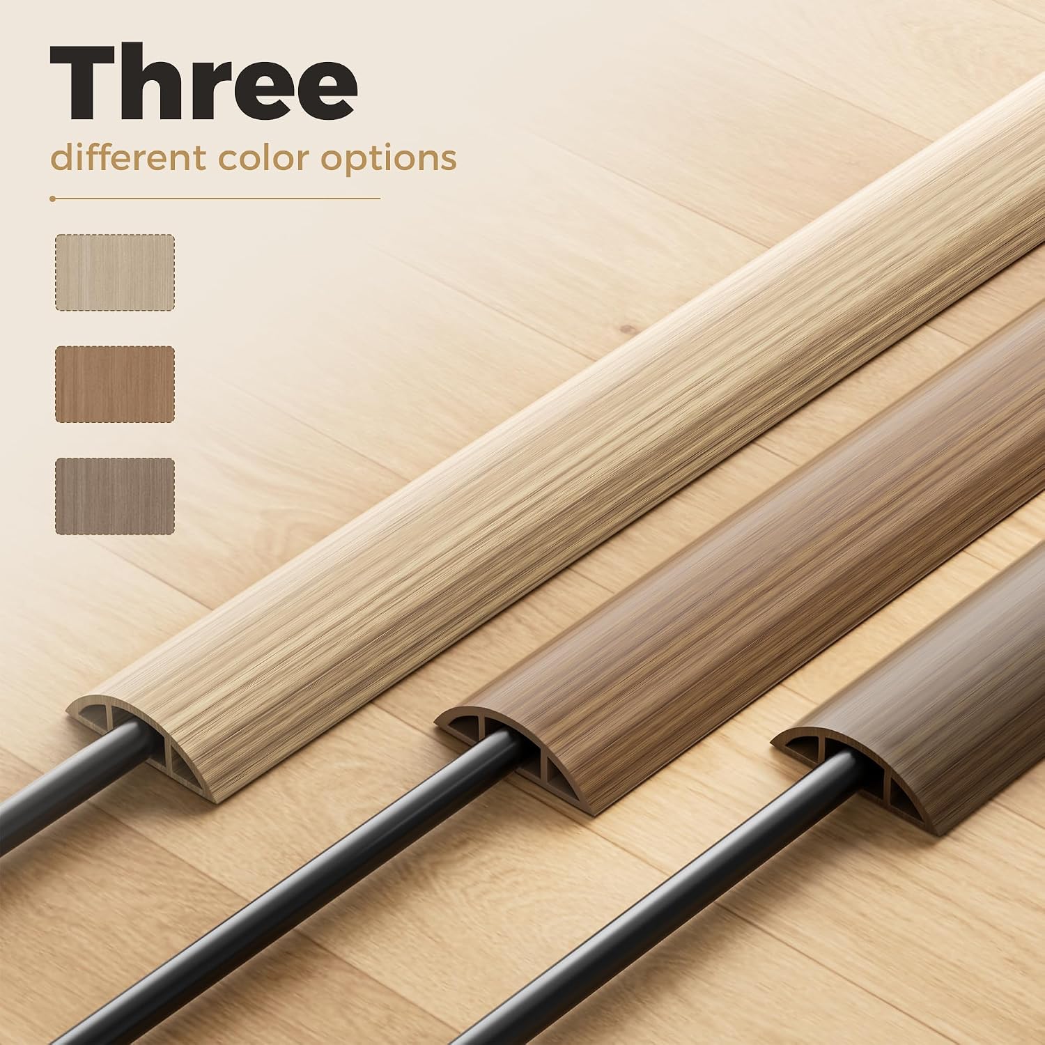 5-ft Floor Cord Cover, Self-Adhesive Cable Covers for Wires, Sandalwood