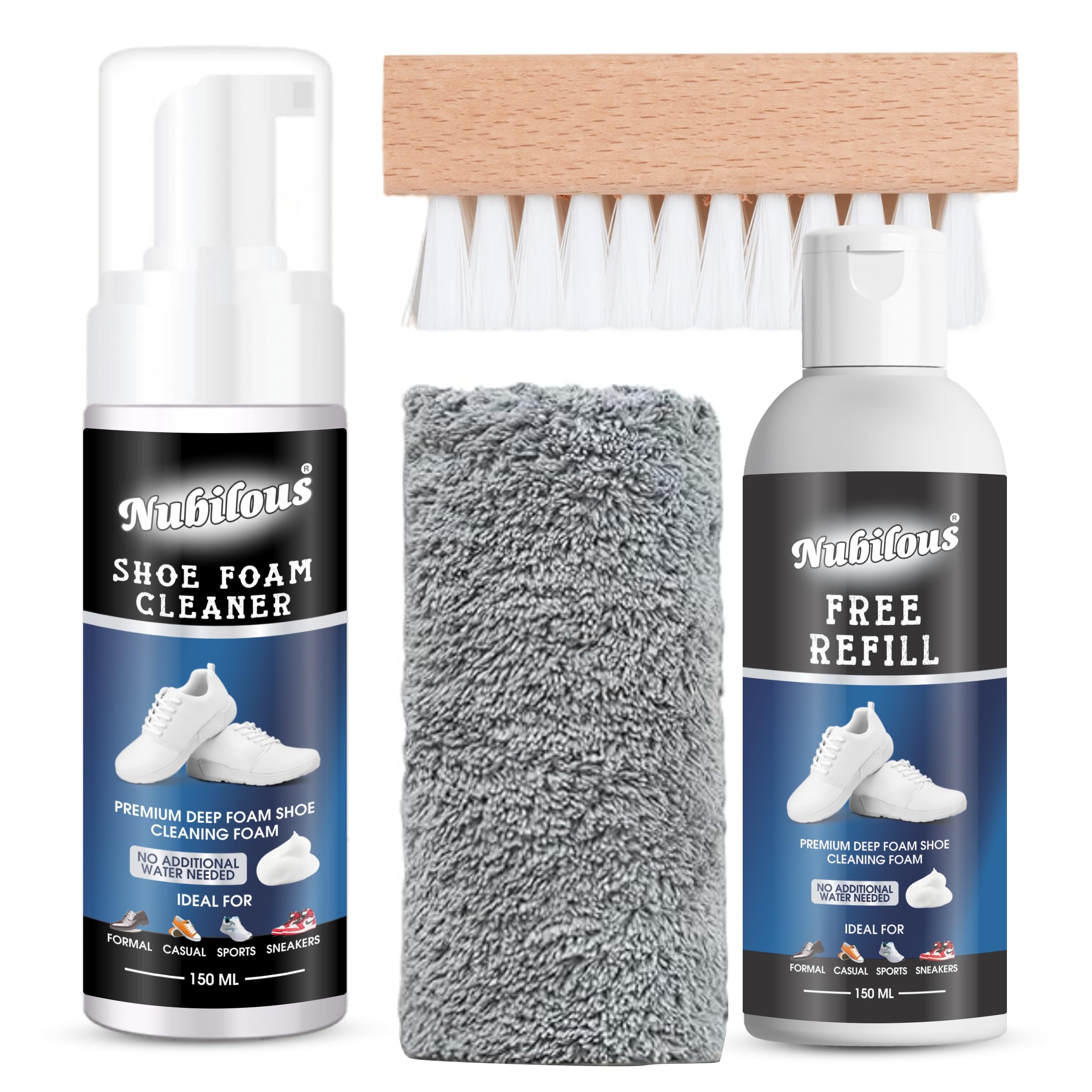 Nubilous Shoe Sneaker Cleaner for White Shoes | Foam Sneaker Cleaning Kit | Suitable for Nubuck, Canvas, Knit, Trainers & Sports Shoes |With Brush, Microfibre cloth & Refill Bottle (B0CPT228PQ) Amazon Price History, Amazon Price Tracker