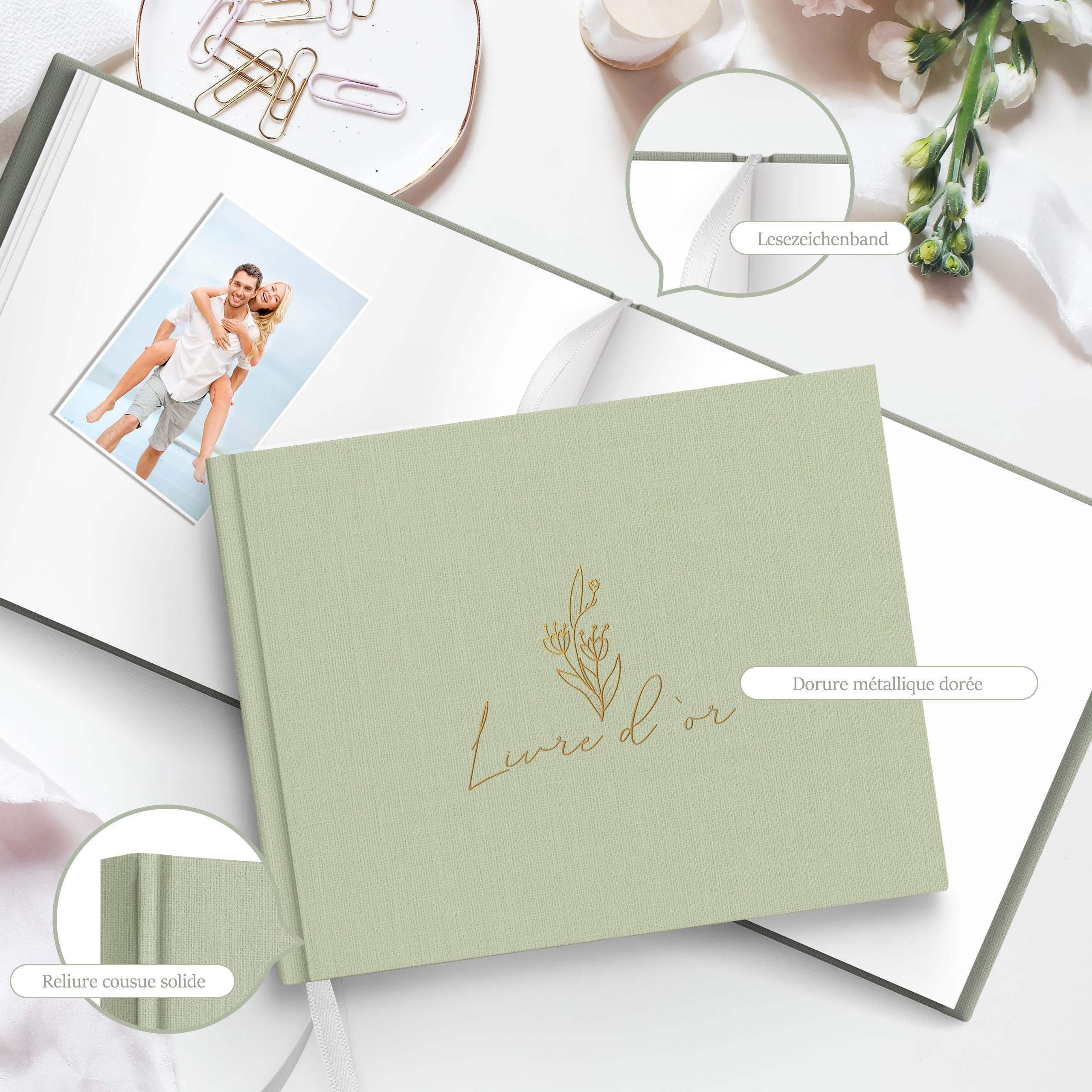 Livre d’Or en Lin Vert – Carnet de Messages & Souvenirs