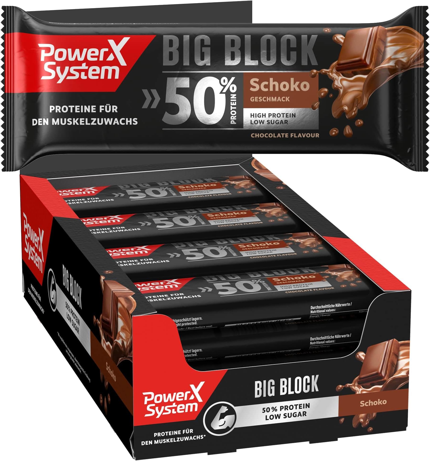 Power system Big Block 50% Protein bar, Chocolate (16 x 100 g)