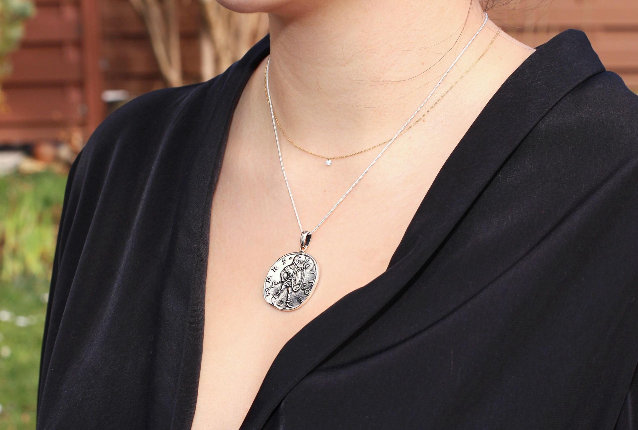 SILBERMOOS Damen Anhänger Münze Nachbildung antik römisch Kaiser Caesar rund geschwärzt 925 Sterling Silber