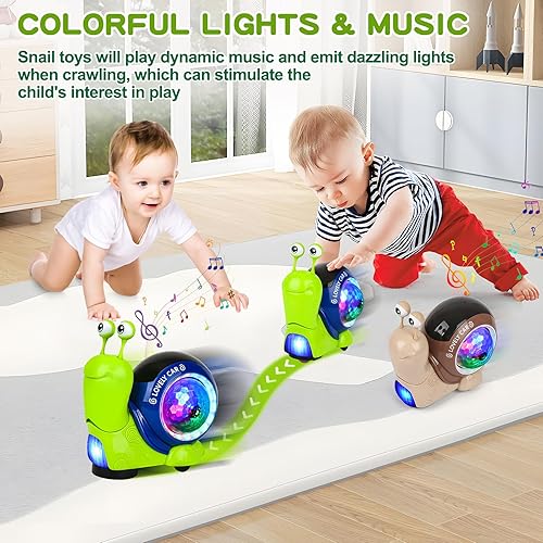 Electric Snail Toy, Toddler Luminous Snails Toy Cute Crawling Snail Toys with Music and Light Christmas Birthday Gifts for Boys Girls(Snail Green)