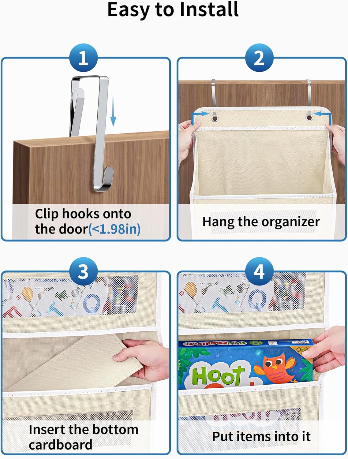 JARLINK Over The Door Organizer Storage, 5 Shelf Hanging Door Organizer with 5 Large Capacity Pockets, Anti Tilt 44 lb Load Behind Door Storage for Bedroom, Bathroom, Pantry, Nursery, (Beige) - Image 7