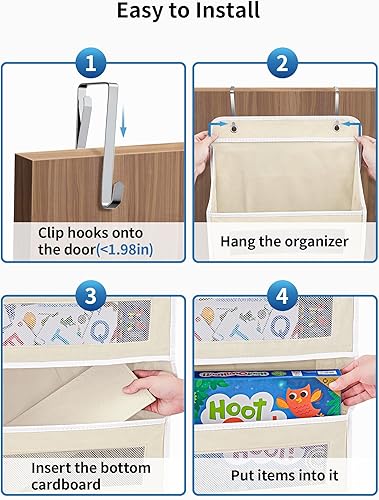 Miniatura 7 de JARLINK Organizador de almacenamiento sobre la puerta, organizador de puerta colgante de 5 estantes con 5 bolsillos de gran capacidad, anti