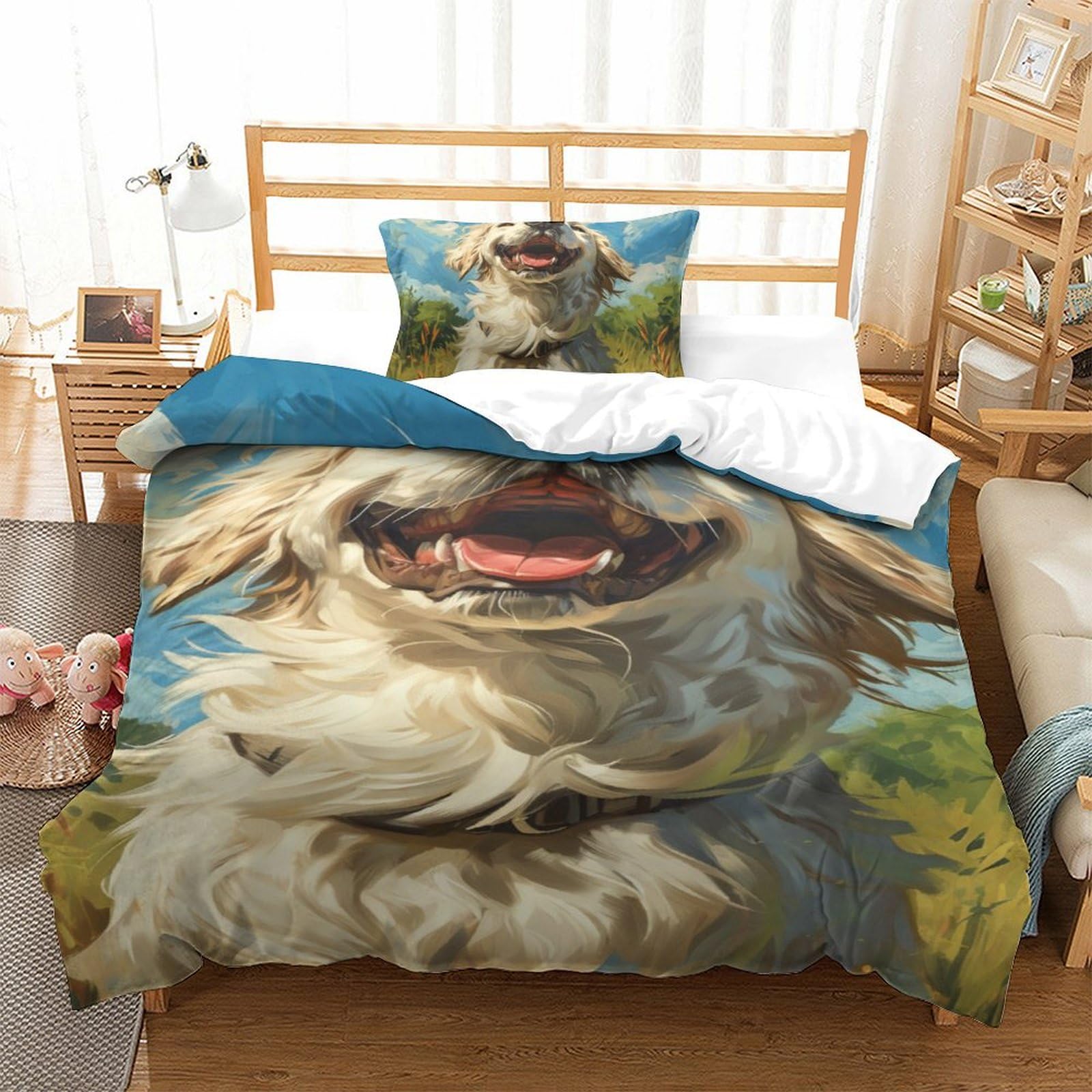Parure de lit Golden Retriever 3D microfibre housse de couette 135x200 pour ado