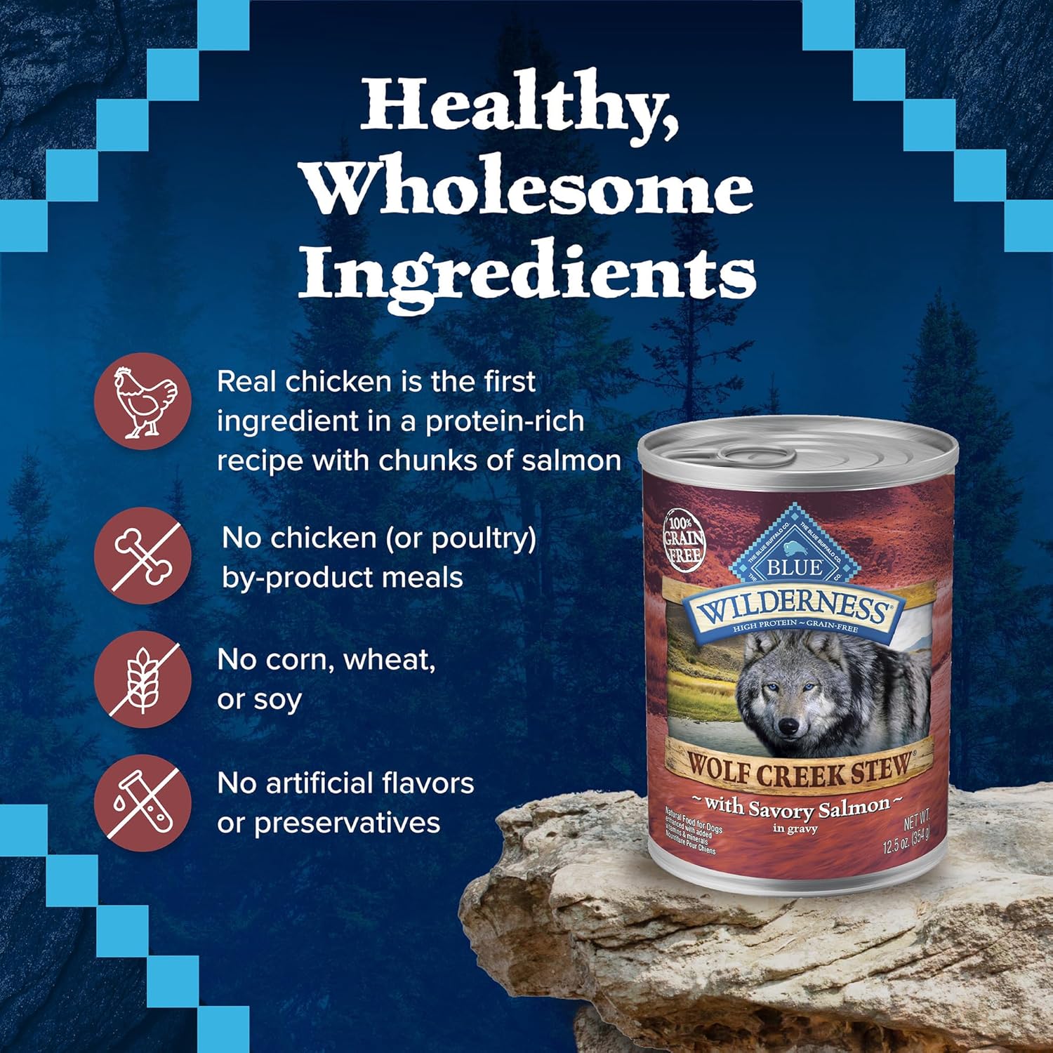 Blue Buffalo Wilderness Wolf Creek Stew High Protein, Natural Wet Food for Dogs, Hearty Salmon Stew in Gravy, 12.5-oz cans, 12 Count