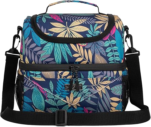 Miniatura 1 de BAVGRED Bolsa de almuerzo de doble compartimento de 10.3 L para mujer, bolsa térmica de almuerzo aislada, bolsa a prueba de fugas con correa para el