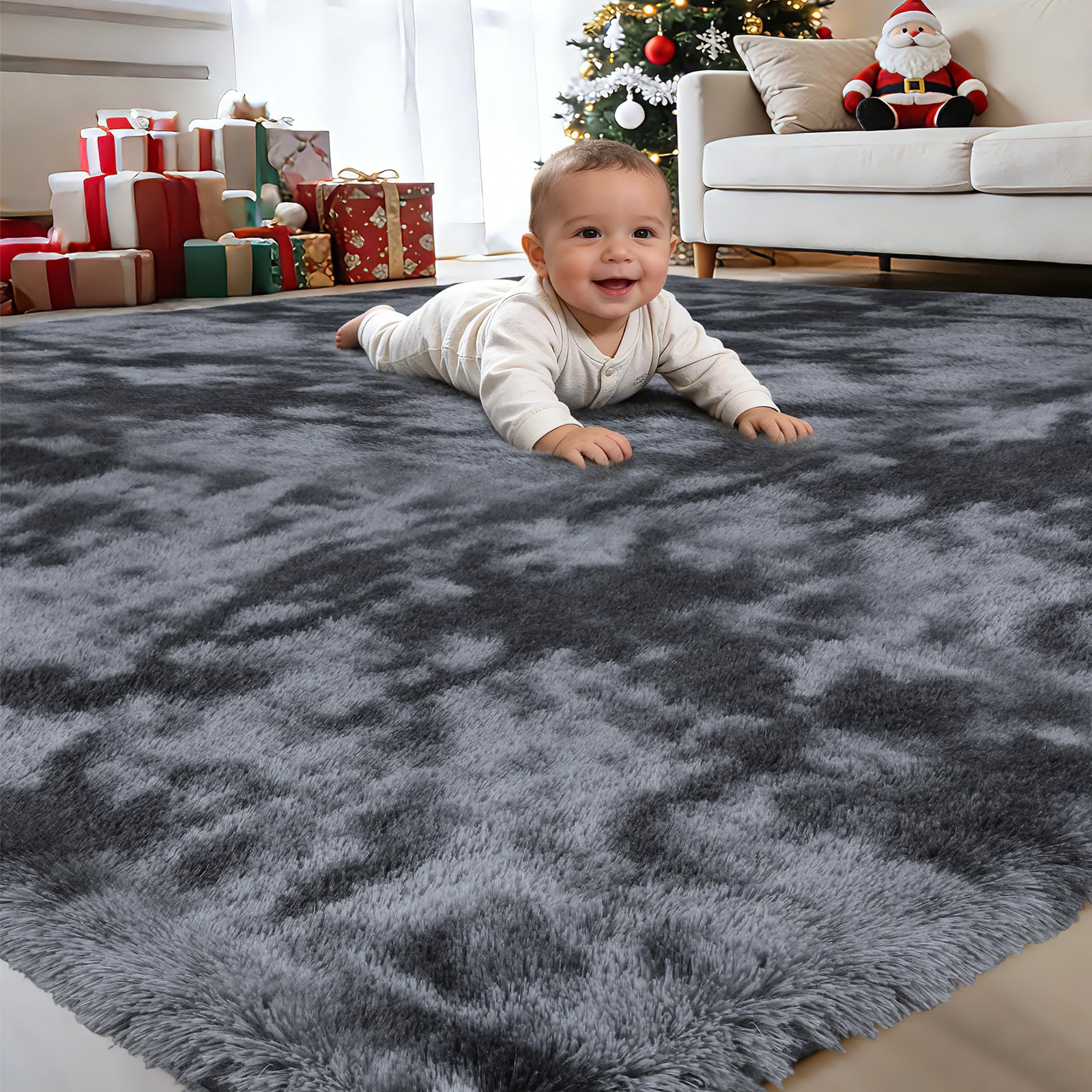 BEHOMHAZQ Rugs Living Room 200x300cm : Deek Grey Large Area Rug for Living Room - Ultra Soft Fluffy Shaggy Rugs for Bedroom - Indoor Nursery Floor Carpets for Kids Room Home Decor, Anti-Slip Backing