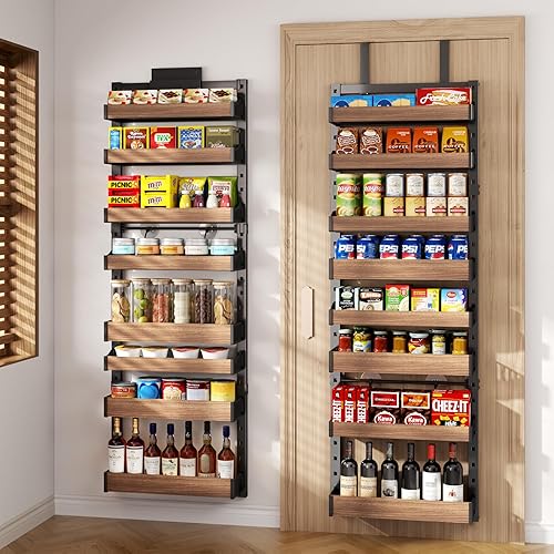 Miniatura 9 de Organizador de despensa sobre la puerta de 8 niveles, estante de especias de metal resistente para montar en pared o colgar, con estantes de Negro