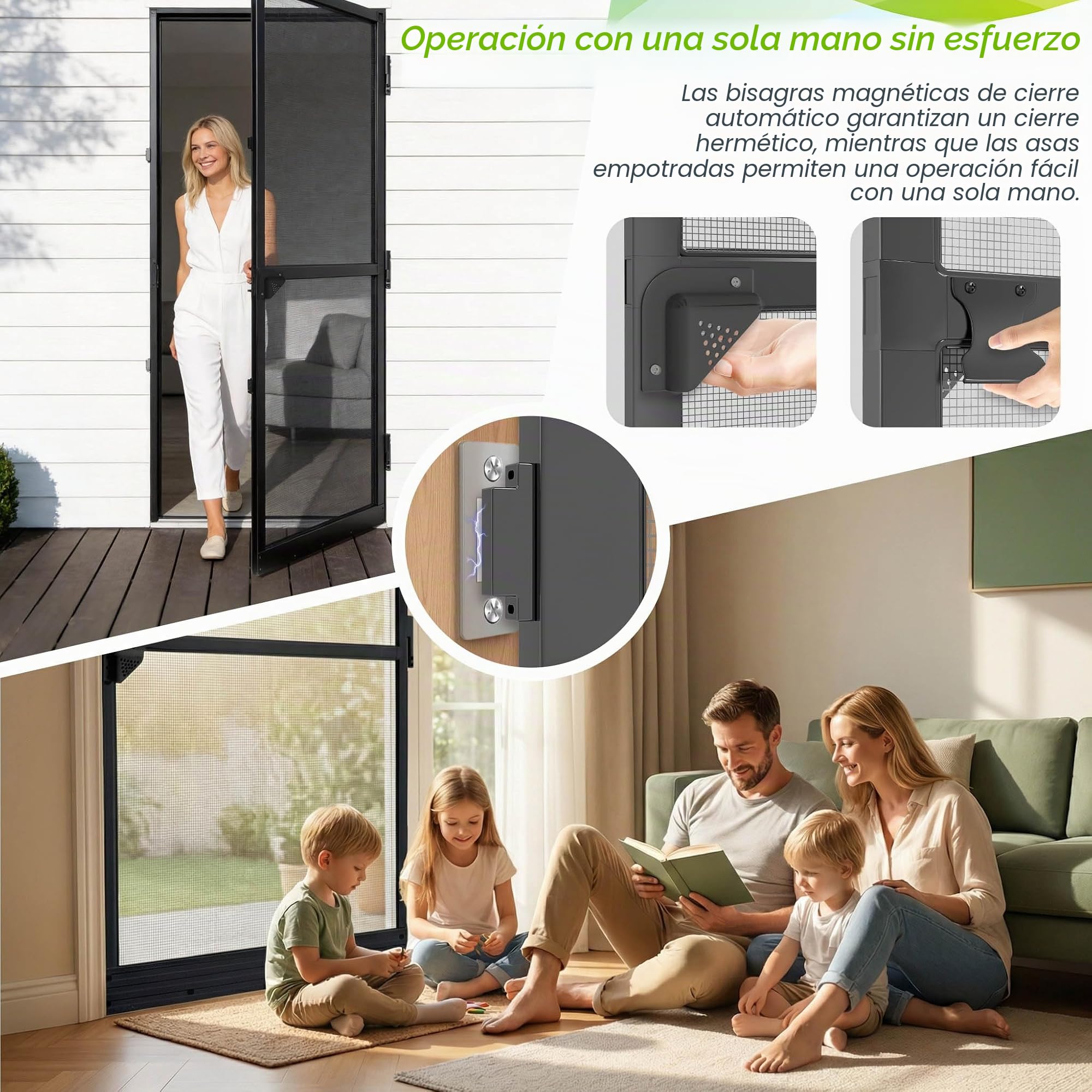 UISEBRT Mosquitera para puerta con marco de aluminio, tejido de fibra de vidrio, 95 x 210 cm, color negro