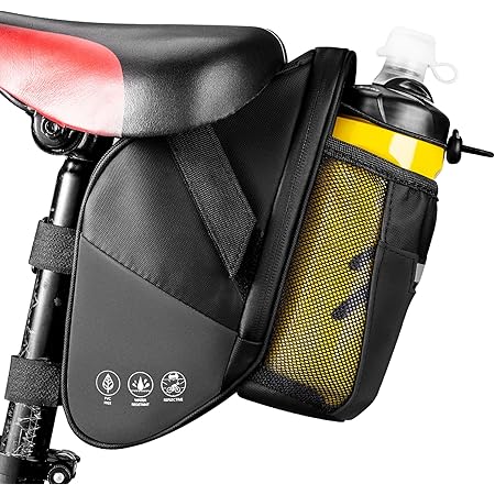 Amazon サドルバッグ Yblntek サドルバック ロードバイク ボトル入れ付き 防水 1 5l大容量 メッシュポケット 小物収納 自転車 バック ストラップ式 装着便利 取り付け簡単 反射材付き サイクリング用 ブラック Yblntek サドルバッグ フレームバッグ