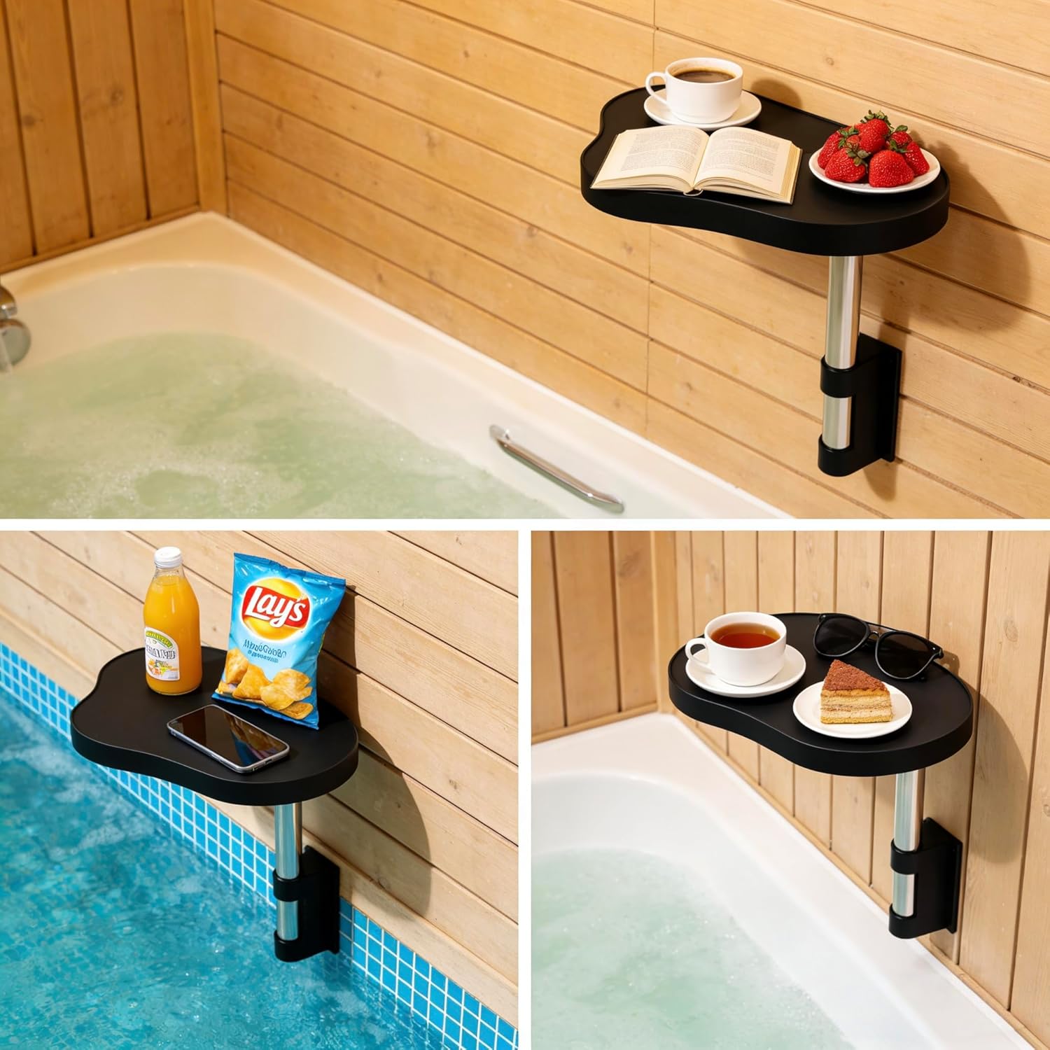 Swim Pool Bathtub Side Table Tray Accessories Leisure Spa Caddy, 360° Rotation Hot Tub Side Table Tray Shelf Poolside Towels Drink Holder Cup Phone Storage Organizer Swimming Pool Accessories