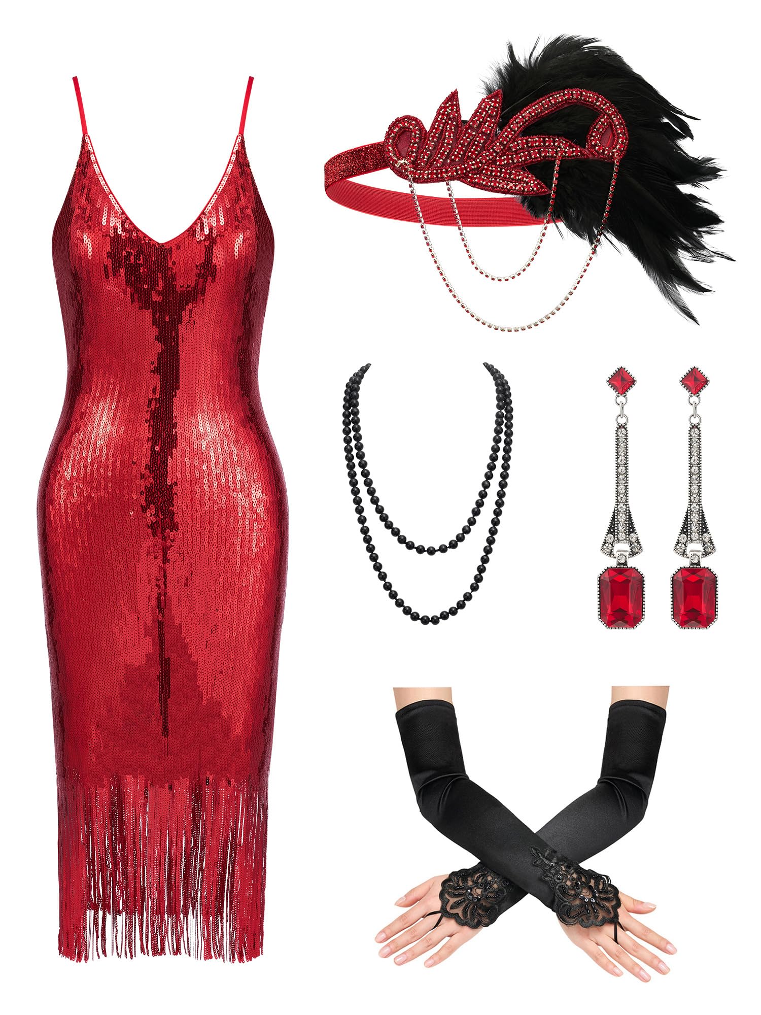 YESSA Flapper Dresses 1920s Gatsby Dresses for Women Roaring 20s Costumes Great Gatsby Outfits with 20s Accessories Set