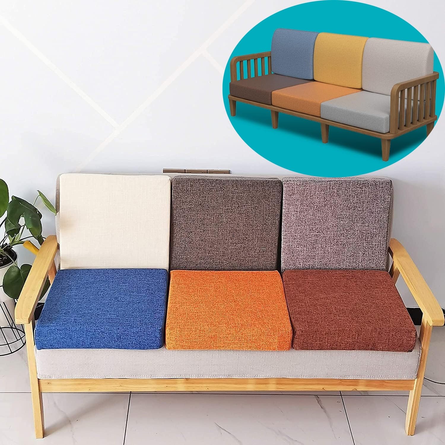 Coussin Siège Haute Densité (50D) - Chaises de Coussin, Anti-Glisse Et Lavable Machine, Confort Galettes de Chaises for Jardin/Bureau/Voiture﻿(B,60x15cm/24x6in)