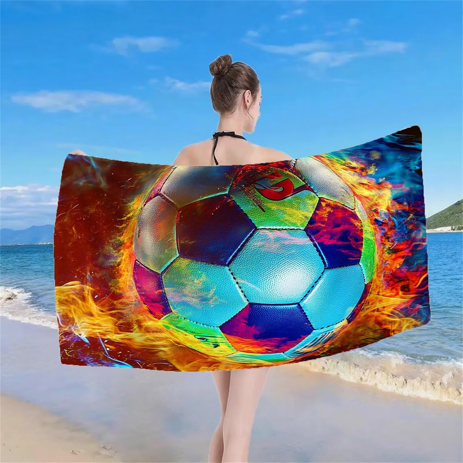Serviette de Plage XXL 220x100 cm Anti Sable et Séchage Rapide Microfibre Drap de Plage Serviette de Bain Grande Taille Drap de Bain pour Homme Femme Voyages Natation Camping Pique Nique Football S-83