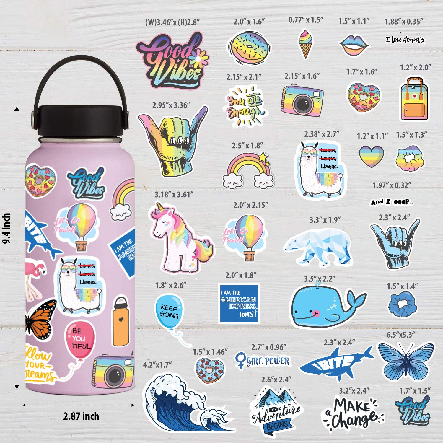Waterproof VSCO Girl Stickers for Water Bottles Reusable