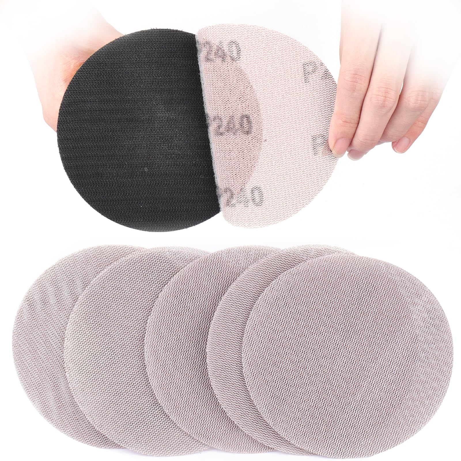 50 Piezas Papel de Lija, Malla de Lijado 125mm Discos de Lijado Grano 240 para Lijadora de Paneles de Yeso Lijadora Orbital Aleatoria