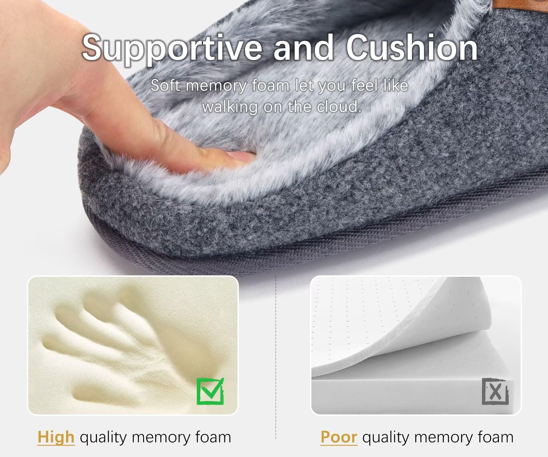 ONCAI Pantofole da Uomo Invernali, Comoda Memory Foam Calde Scarpe da Casa in Lana Con Suola Antiscivolo Taglia 40-49 EU