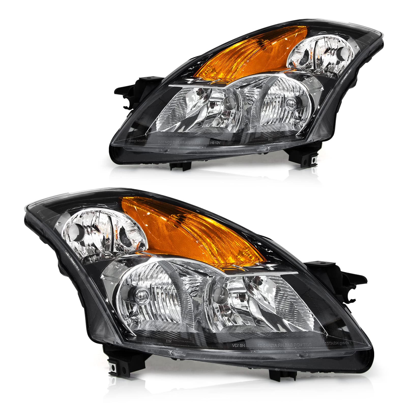 Photo 1 of Headlight Assembly Compatible with 2007 2008 2009 Nissan Altima Only fit 4 Door Sedan Driver & Passenger Side Black Housing Amber Reflector B-Black Housing Amber Reflector