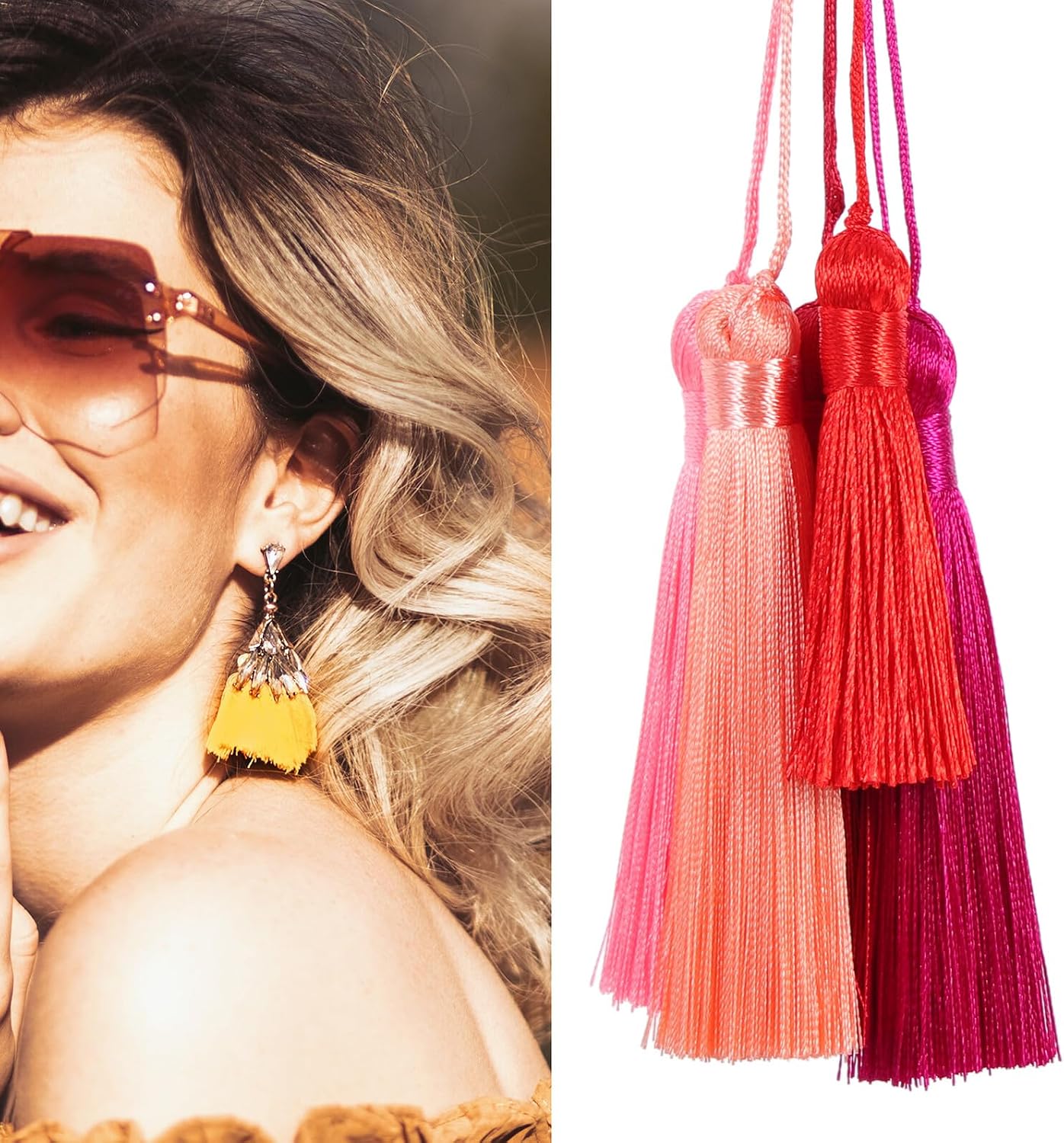 Zerodeko 25pcs 8cm Layered Tassels Bulk DIY Hanging Tassel Charms for Car Rearview Mirror, Lanyard and Craft Accessories, Red and Pink Shades for Arts and Sewing Projects