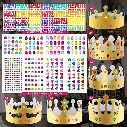 Miniatura 2 de 38 coronas de papel para niños, niñas, adultos, princesa, príncipe rey, corona de aula, sombreros de fiesta de cumpleaños con gemas doradas,