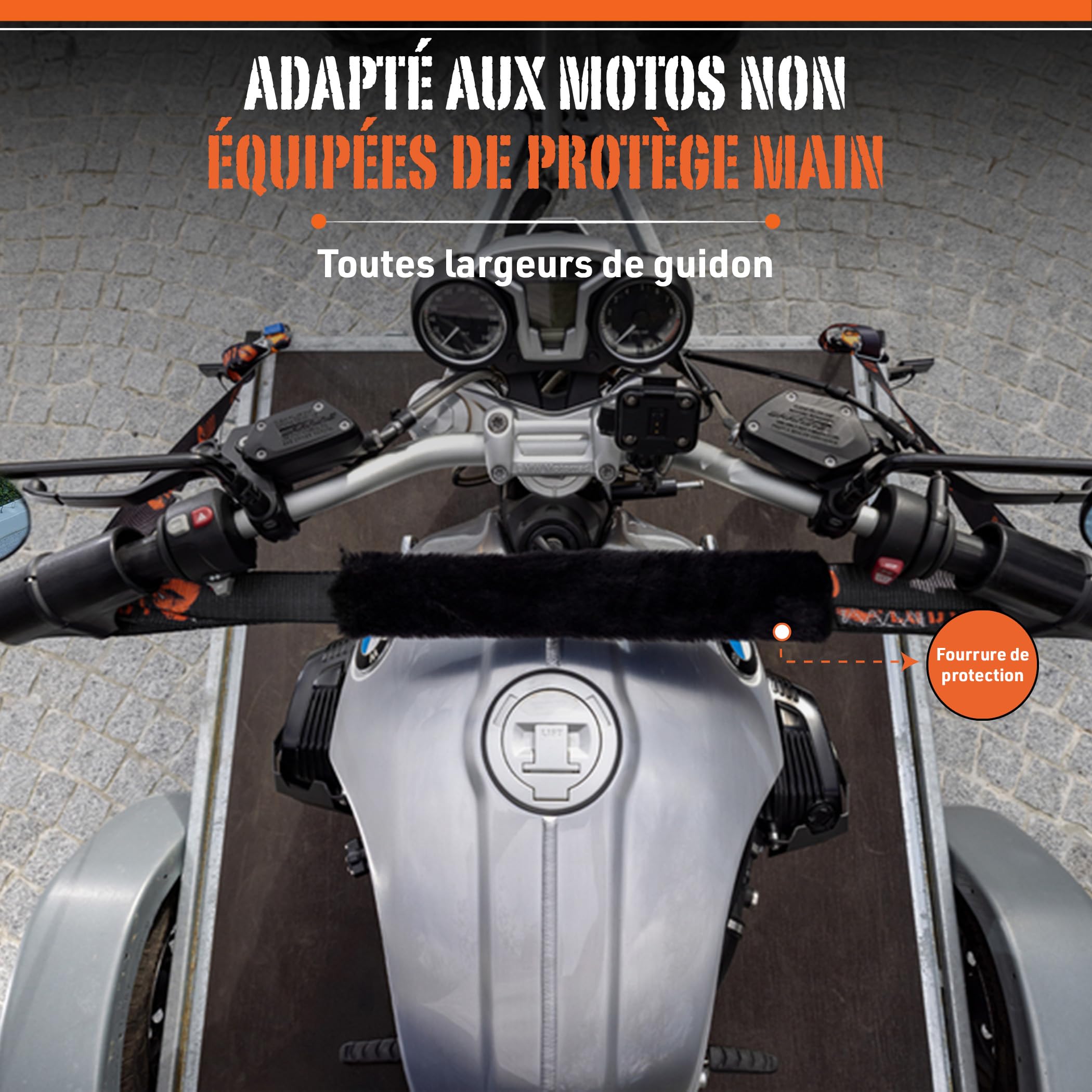 LODD – Sangles Moto, Arrimage au Guidon avec Manchons Composites Renforcés, Boucles Renforcées, 38 mm, Résistance 1100 kg, Mousquetons Acier, Remorque, Motos routières & Sportives – Valise Incluse