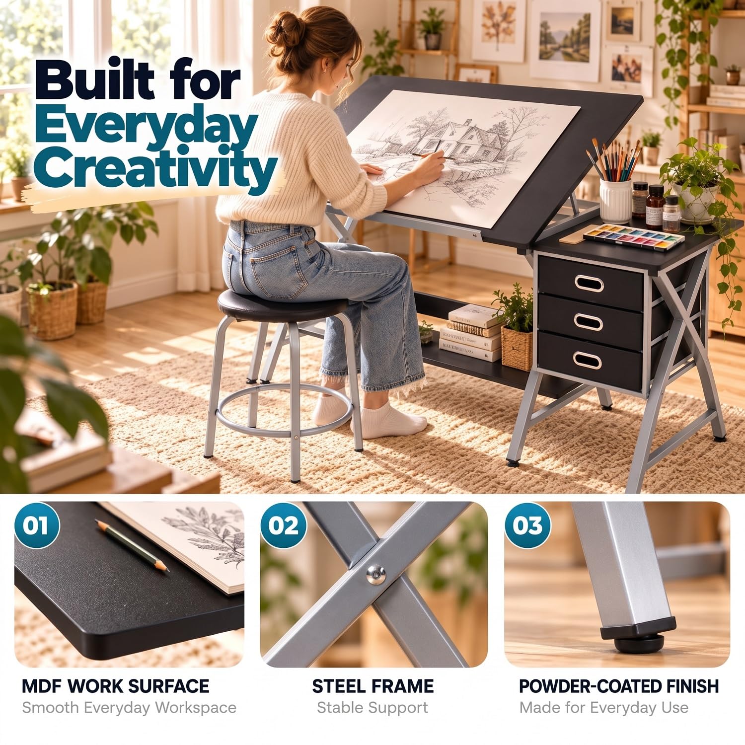 Amazon.co.jp: Tabletop Tilted Drawing Drafting Table Craft
