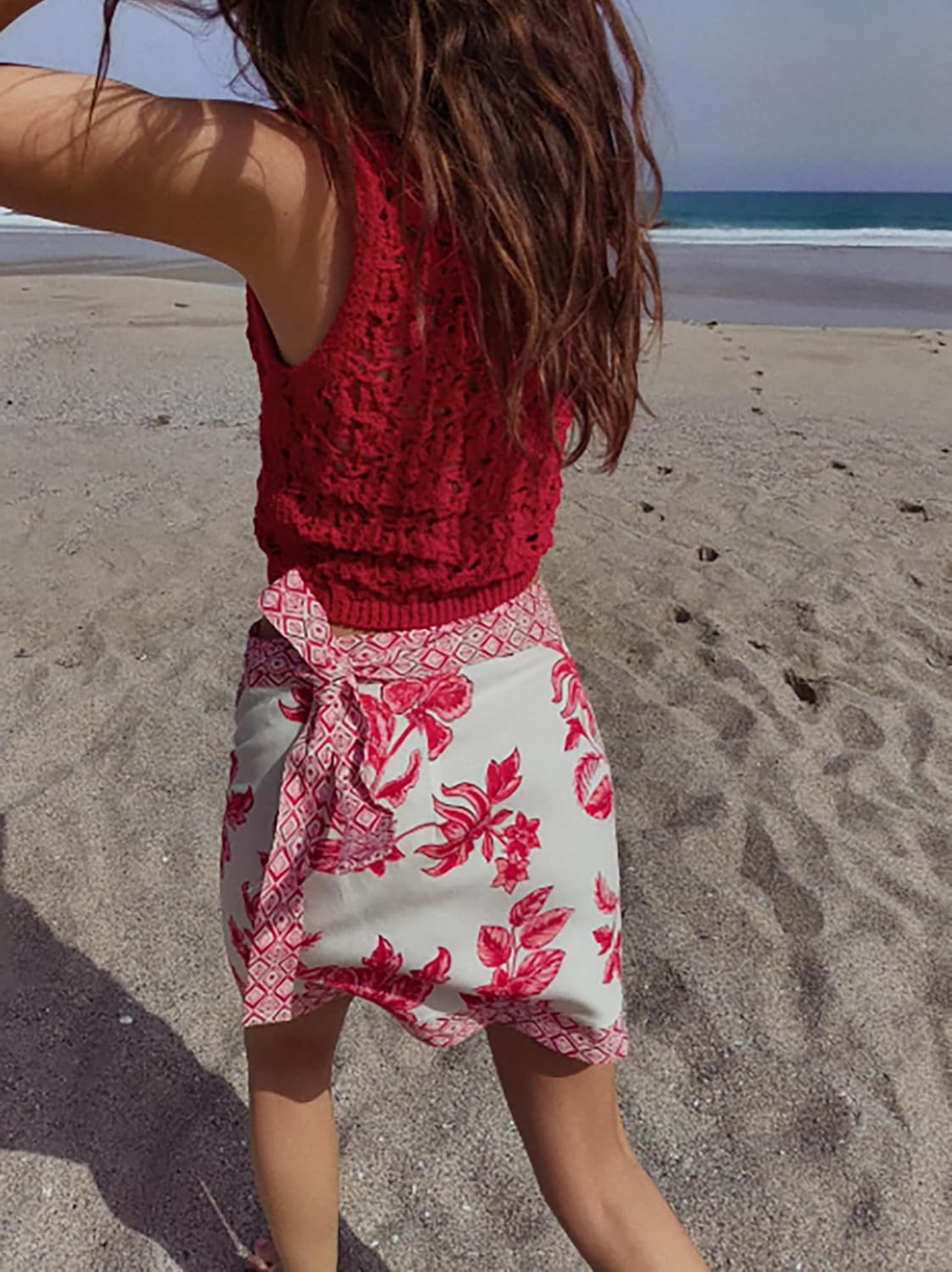 Womens Floral Wrap Mini Skirt Summer Beach Short Skirt Casual Knot Side High Waist A Line Vacation Outfits Skirts - Image 4