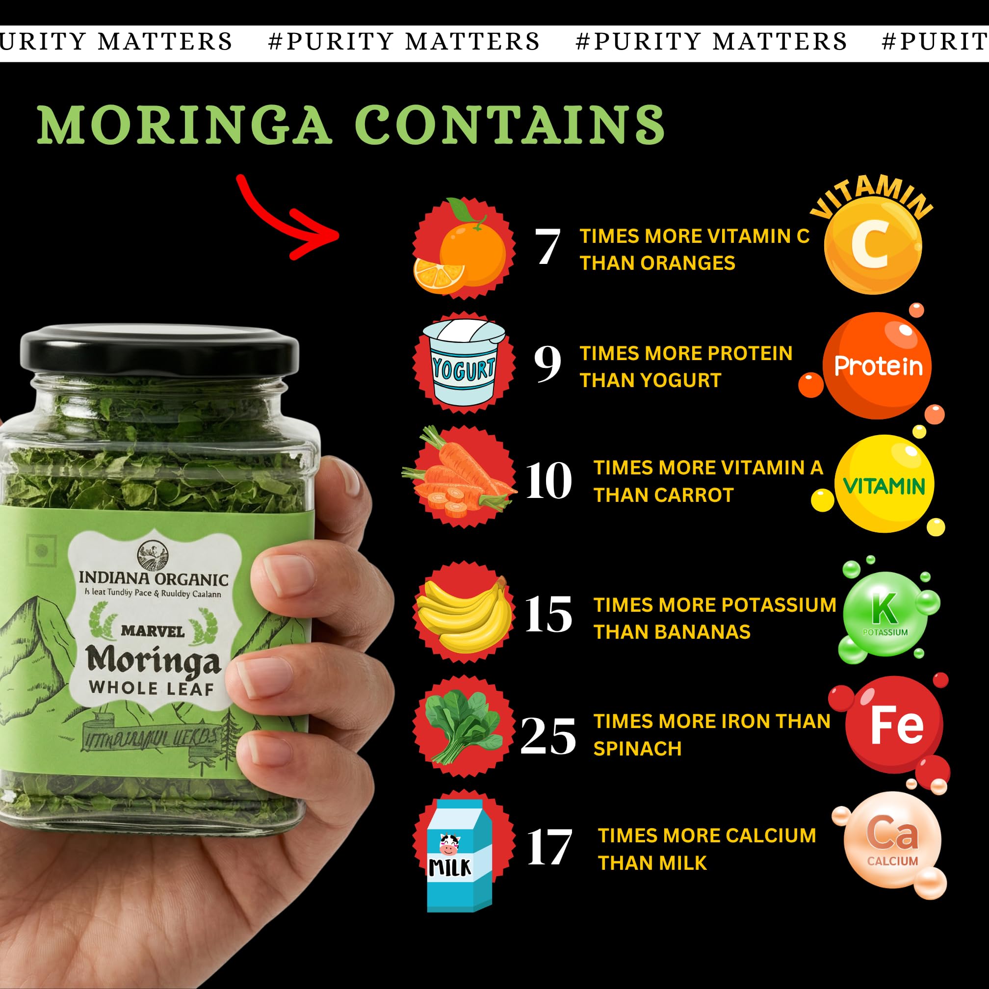 Indiana Organic Moringa Whole Leaves Dry Leaf, Dried Drumstick Tree Leaves, Natural Super-Food – For Making Herbal Tea, Smoothies, Soups - 35 Gram - 35 Gram (Pack of 3 Jar) — Amazon image 7