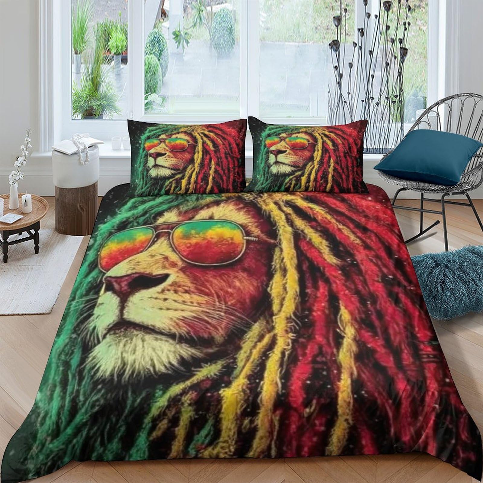Ctjqhvkz Style-1 3D Printed Rasta Lion Fitted Sheet Microfiber Vibrant Reggae Bed Sheet For Bedroom Dorm Mattress Protection Decor Single（135X200cm）