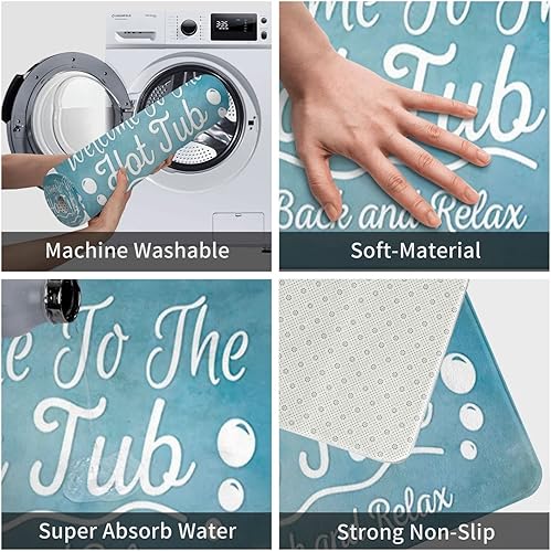 Miniatura 4 de Tapete con texto en inglés Welcome to The Hot Tub Sit Back and Relax, antideslizante, absorbente, resistente a la suciedad, tapete de entrada para